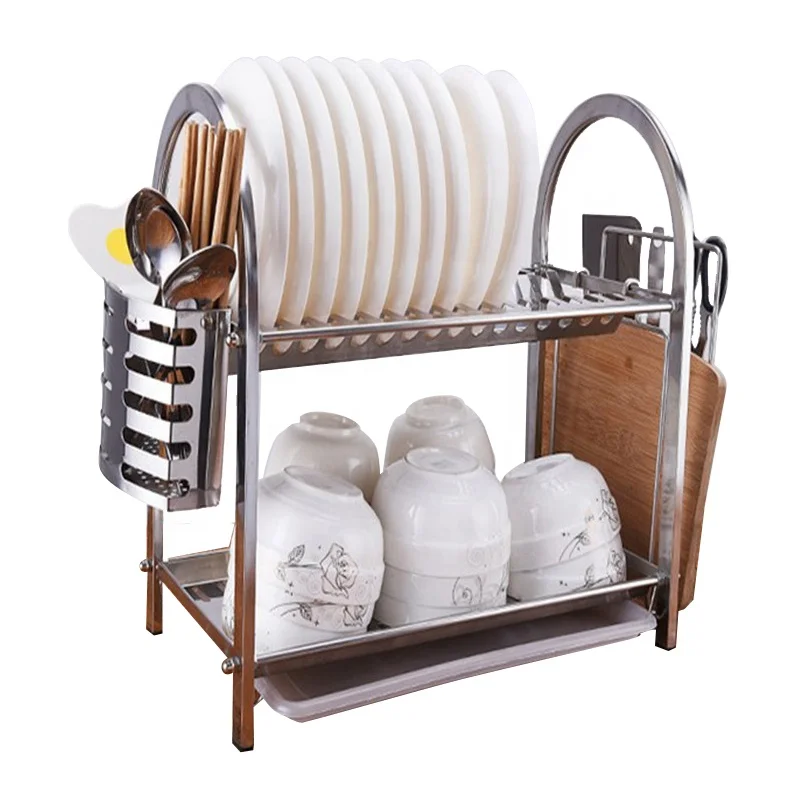 

Factory Sale 304 Stainless Steel Double Layer Large Capacity Dish Rack For Kitchen, Bronze