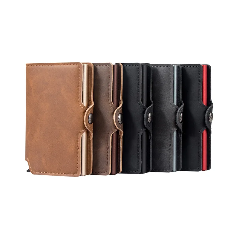 

Hot sale vintage Rfid Blocking genuine leather credit card holder automatic pop up men purse leather wallet