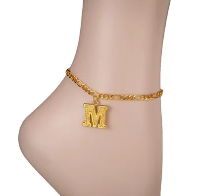 

2021 New 18K Gold Curb Link Chain Alphabet Anklets Bracelet Cuban Link Chain Initial Letter Anklets For Women
