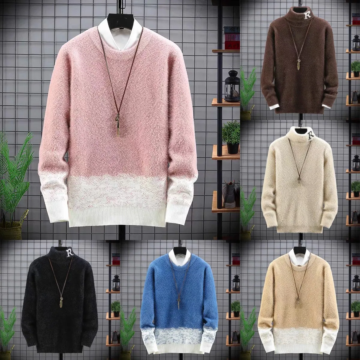 

2021 autumn and winter new high neck round neck sweater men's fashion brand Korean version of loose long sleeve men's knitted sw