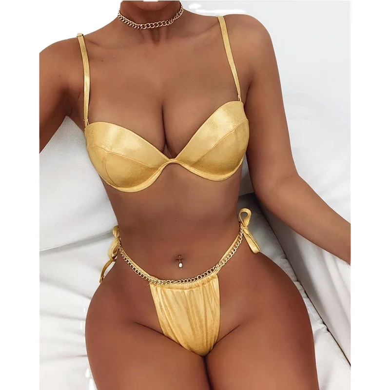 

Hot Sale Bronzing Swimwear Bikini Sexy Thong Swimsuit Sexy Split Swimsuit