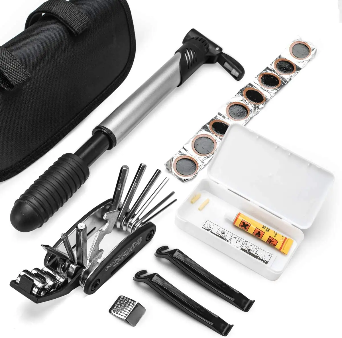 

120 PSI Mini Pump & 16 in 1 Bicycle Multi Tool Tire Repair Kit