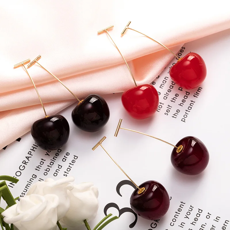 

Wholesale Factory Price Berry Cherries Cherry Drop Earrings Best Selling Cherry Earrings, Red