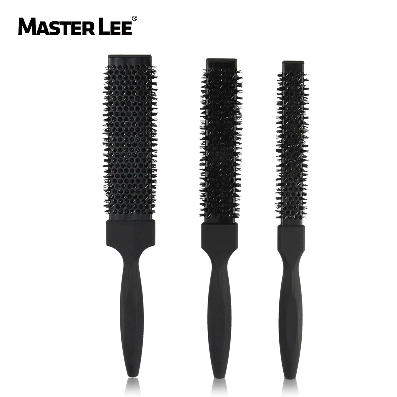 

Masterlee Square beauty straight tool curling cylinder roll comb anion ceramic inner button blow molding comb hairbrush, Black