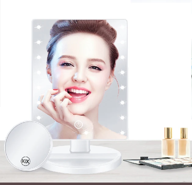 

Amazon HOT Beauty Dimmable Magnification Touch Screen Tabletop Cosmetic Mirror 180 Degree Rotation LED Makeup Mirror With Lights