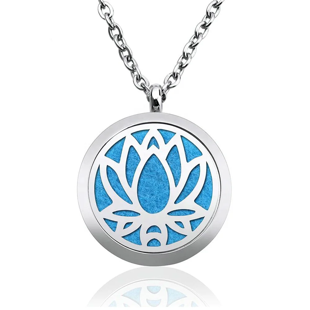 

Customized Lotus Necklace Stainless Steel Essential Oil Jewelry Aromatherapy Diffuser Necklace Pendant