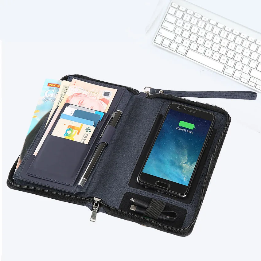 

Wholesale fashion luxury leather wallet with wireless charger usb powerbank wallet, Various colors available