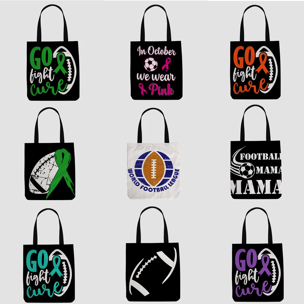 

New Design fashion custom DIY football pattern polyester foldable reusable shopping tote bag