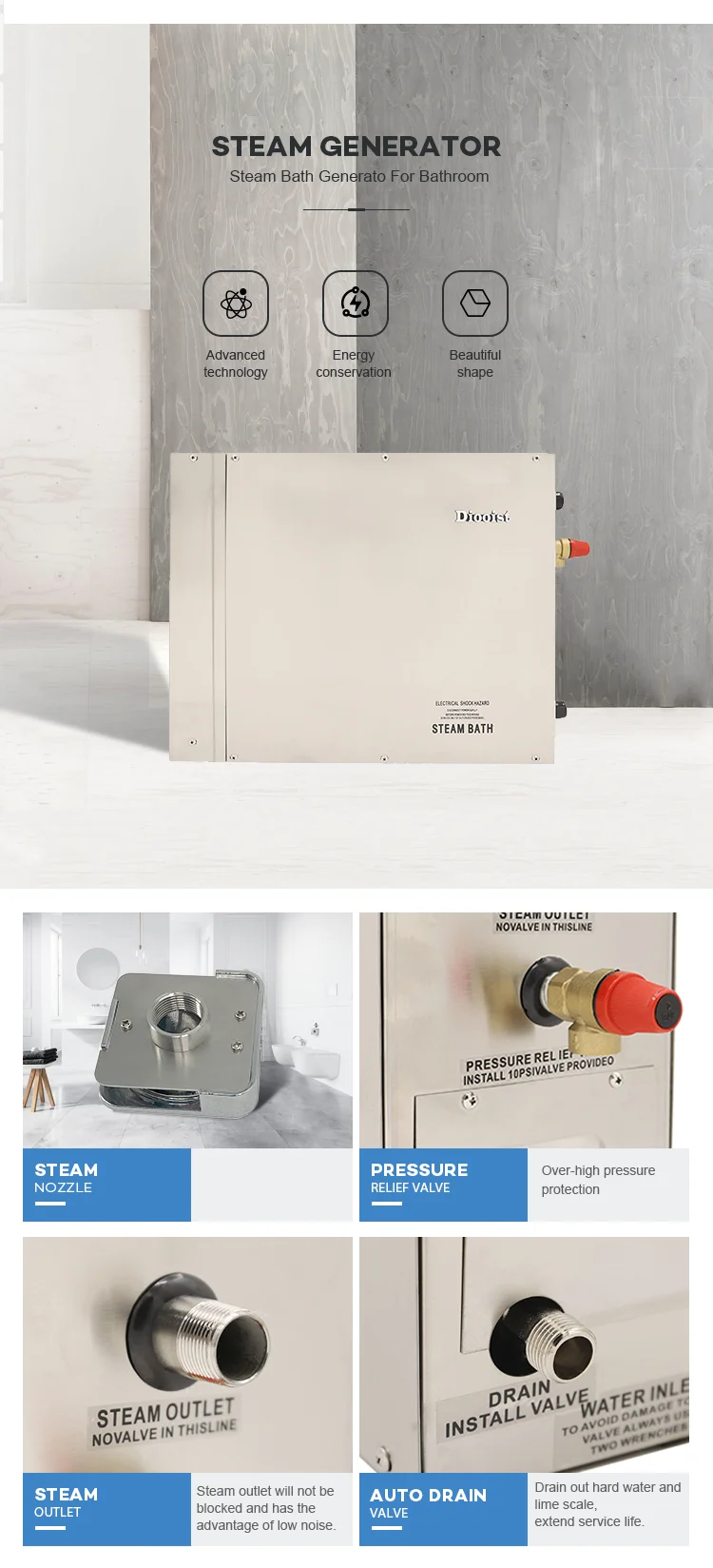 Indoor Outdoor Shower Room Hammam 15KW Electric Steam Bath Generator