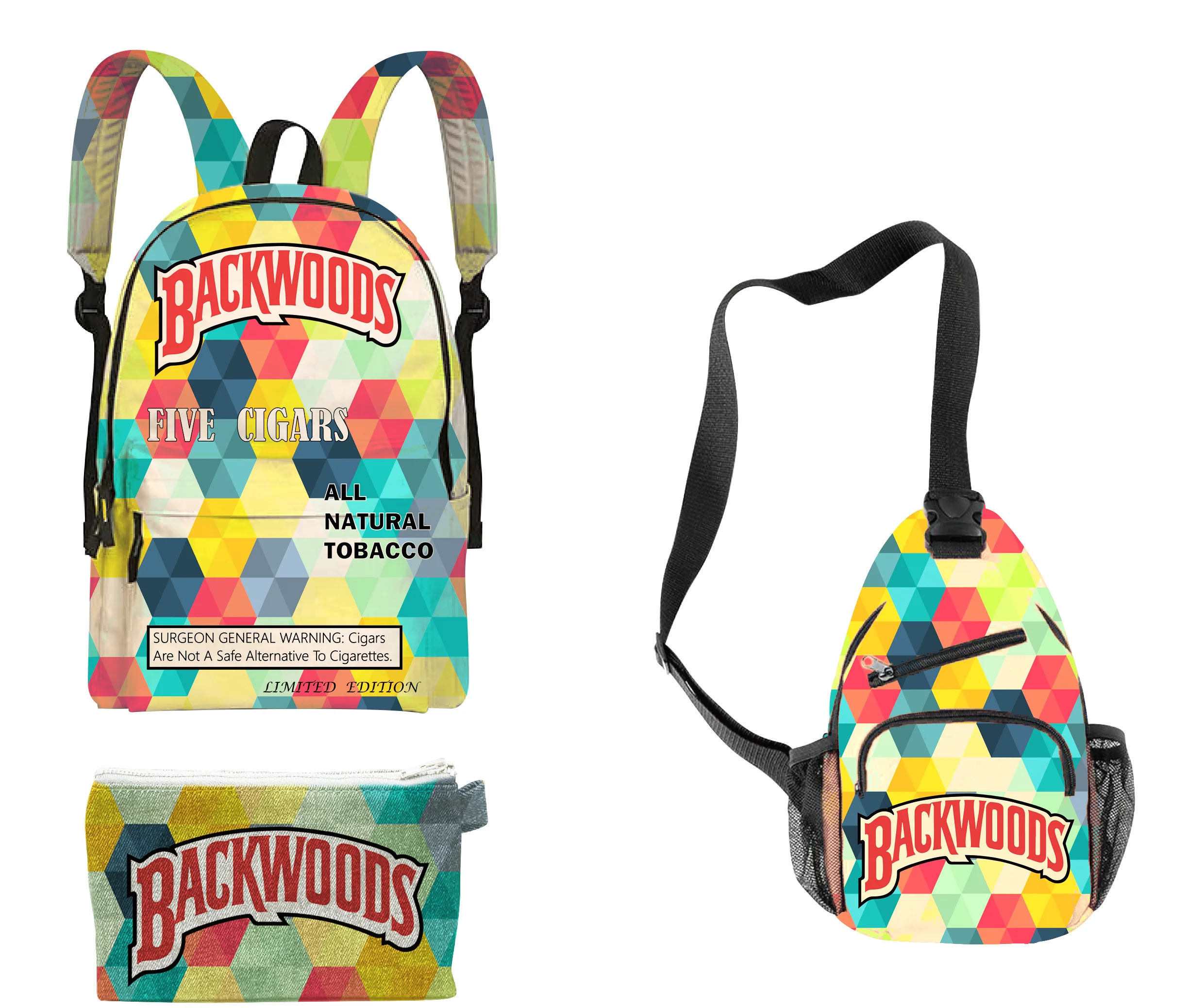 

3pcs Backwoods Cigar Backpack for Boys Men Backwood Print Bag Laptop Shoulder School Bag Travel Bag, Any color available