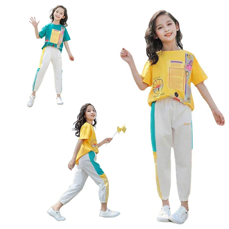 

2021 Wholesale best-selling new girl suit summer children fashion kitten vest striped pants girl suit