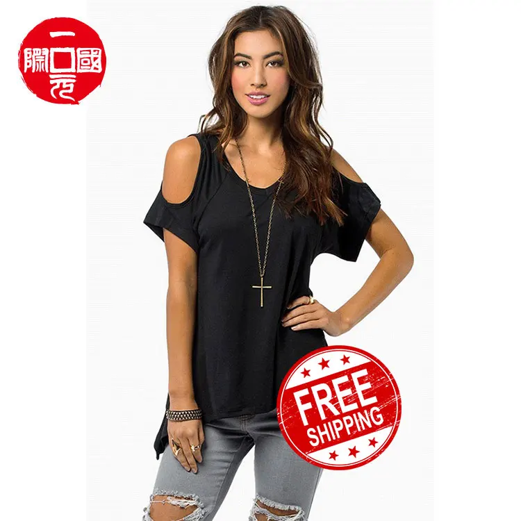 

Off-the-shoulder short-sleeved irregular hem T-shirt