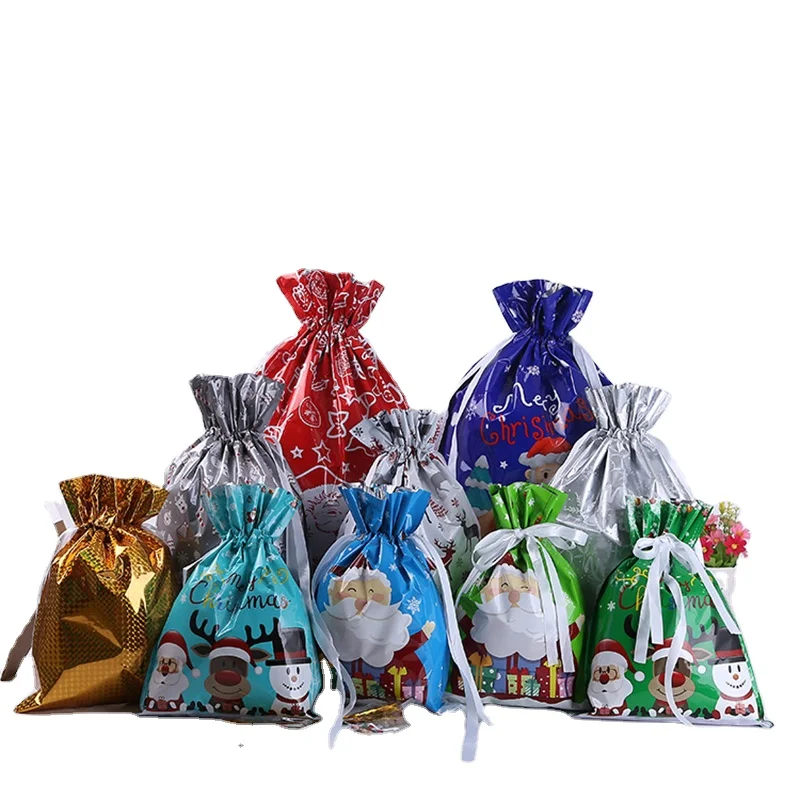 

New Style Christmas Party Decoration Gift Packaging Bag Drawstring Candy Bag, Colourful