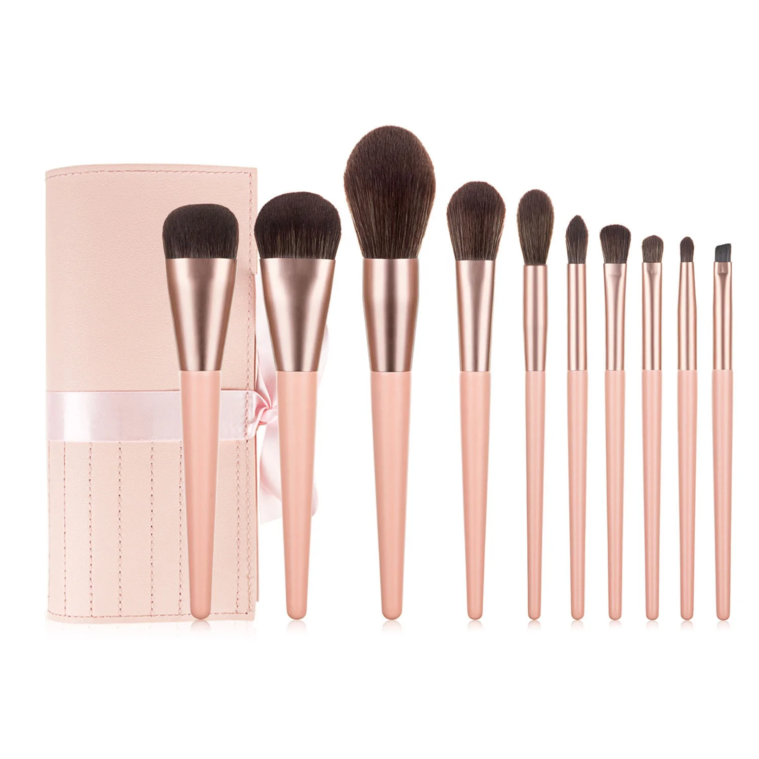 

10 Pieces Pink Series Makeup Brush Foundation Loose Powder Beauty Brush Set For Girl Gift, Pics