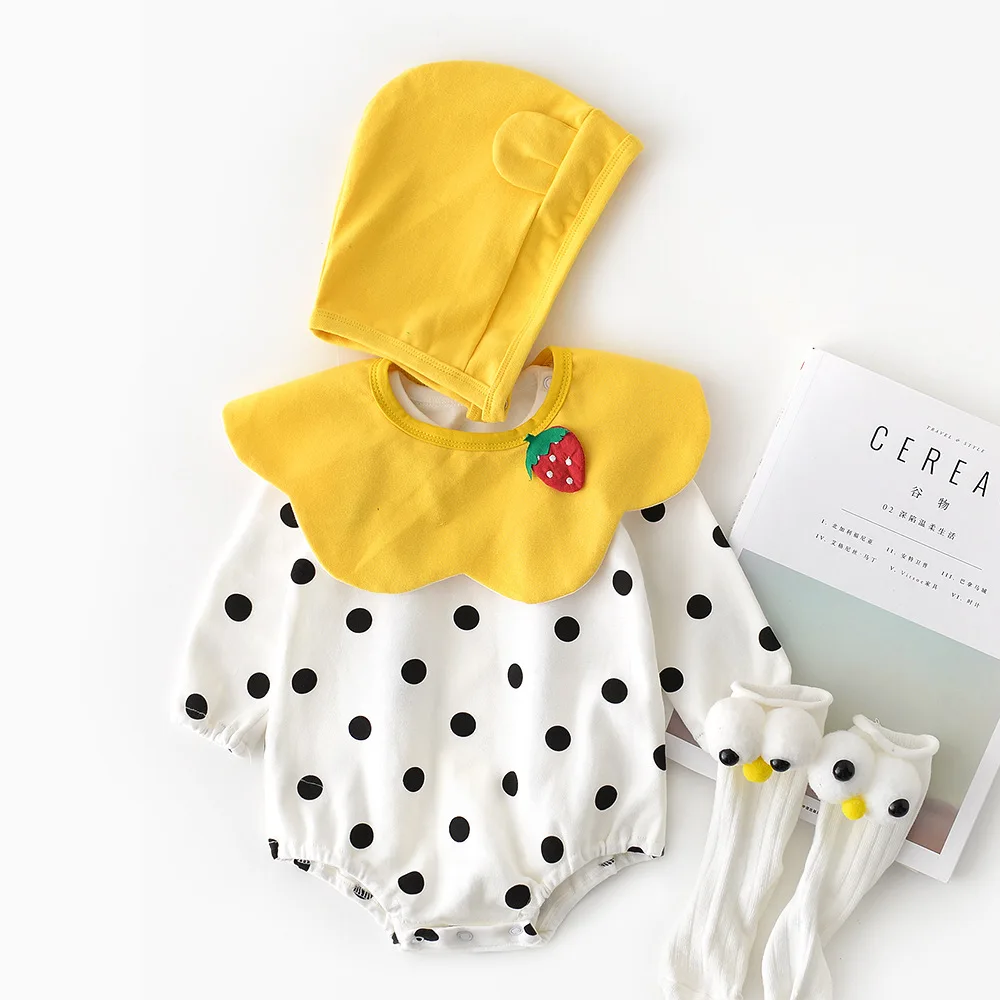 

New Fashion Newborn Infant Baby Girls Clothes Straps Print Romper Sunsuit Hat Bodysuit Romper Baby babykleding, Picture