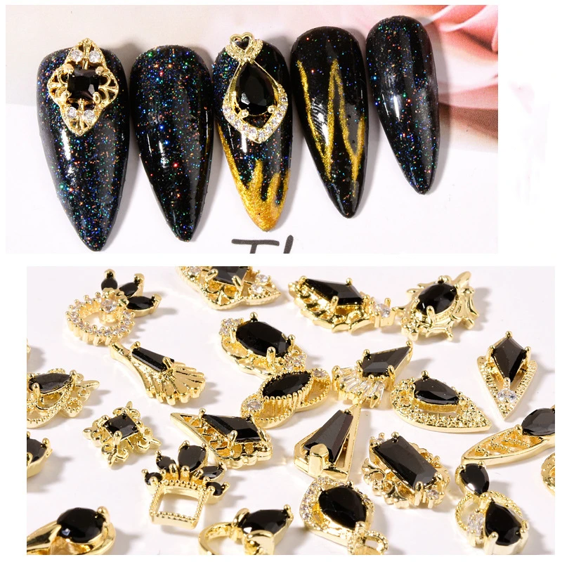 

Luxury bling round flatback crystal rhinestone nail art rhinestone black series cool shiny zircon metal 3D nail decorative rhine, As picture