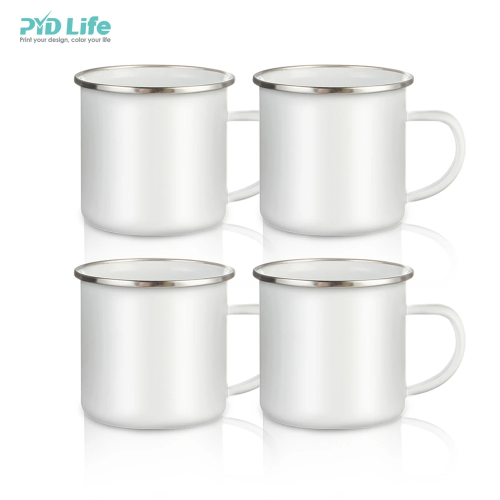 

PYD Life Bulk 12oz White Steel Enamel Tea Coffee Camping Mugs Sublimation Enamel Tea Cup Mug with Logo, 10 colors
