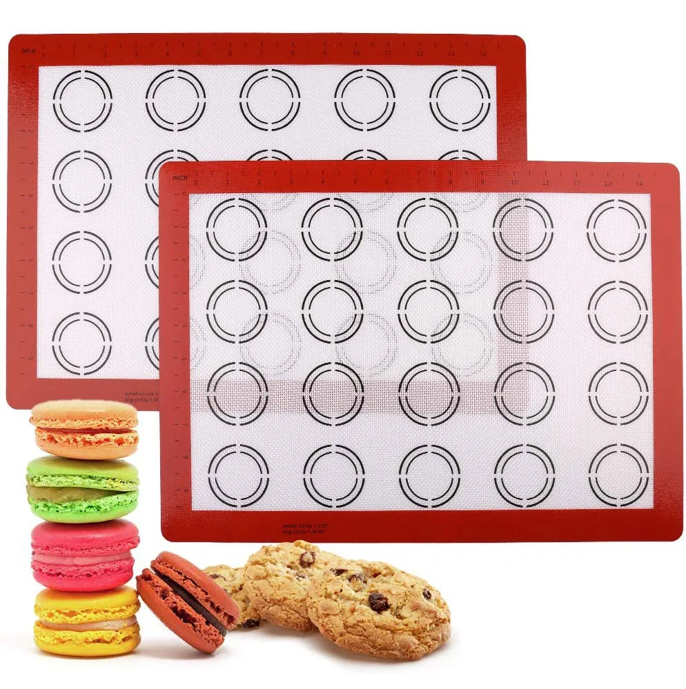 

Non Stick Silicon Liner for Bake Pans Rolling Making Professional Macaron Dough Pastry Cookie Bread Silicone Baking Mat Sheet, Red;gray
