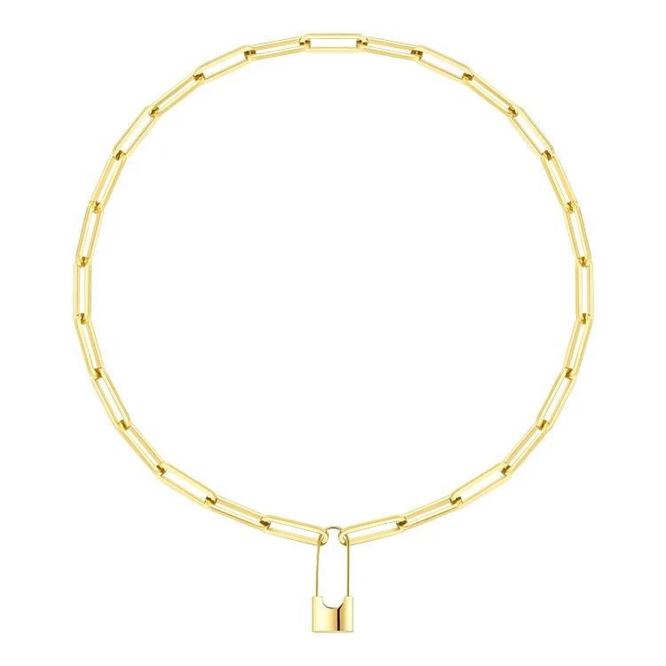 

Latest 18K Gold Plated Stainless Steel Jewelry Cutting Chain Lock Necklace P203160