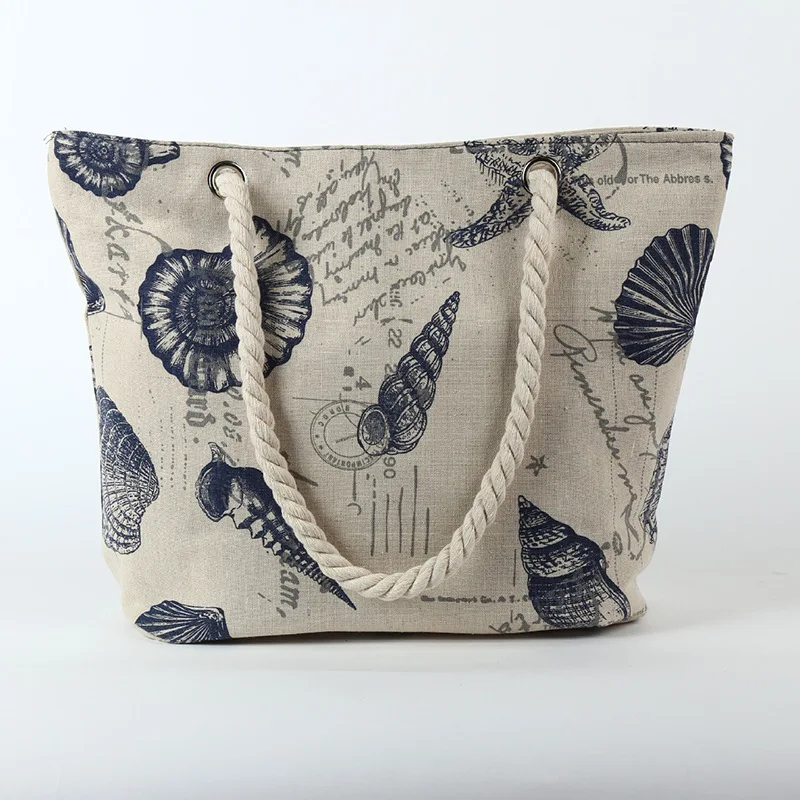 

Wholesale 2020 Factory Supply Polyester Personalized Design Printed Rope Handled Beach Tote Bag Custom Handbag For Woman