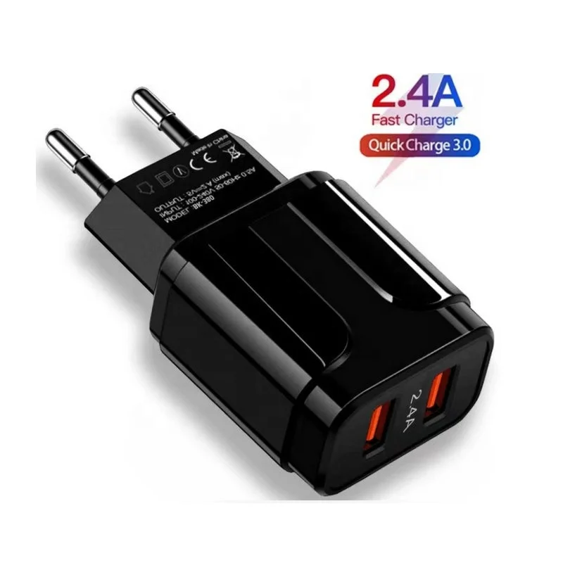 

Dual USB OEM UK US EU USB Mobile Charger 2 Port 2.4A 12W Quick Travel Charger For Cell Phones Universal USB Wall Charger Adapter, Black, white