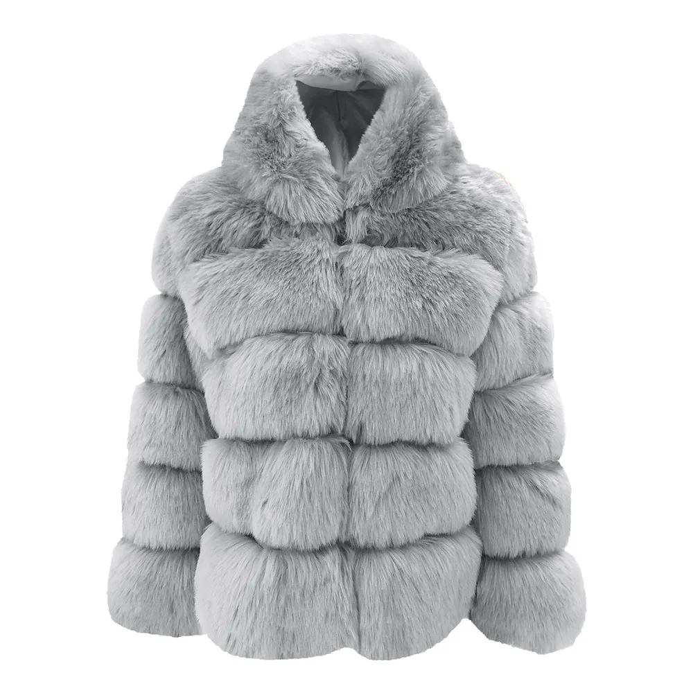 

Fur coat faux fur Winter Ladies Fashionable Women warm Sexy plus size Handmade with cap splicing imitation fox fur Clothing, Picture