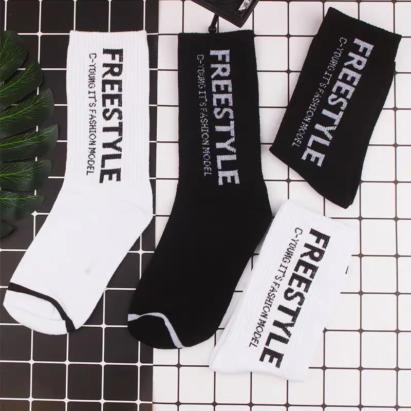 

JS couple custom logo skate crew socks designer sport sock for men, White/black