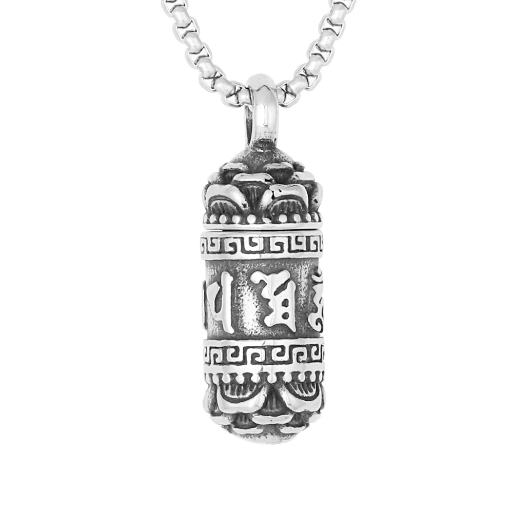 

Personality Classic Religious Totem Text Pendant Stainless Steel Six-Character Mantra Cylindrical Pendant