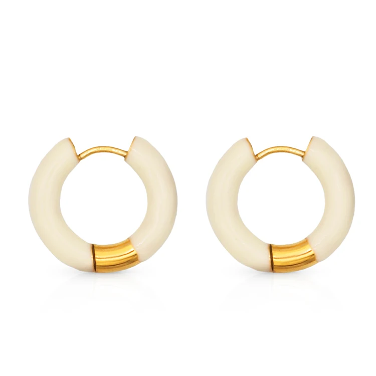 Chris April 316L stainless steel french style chunky enamel gold hoop earrings tarnish free