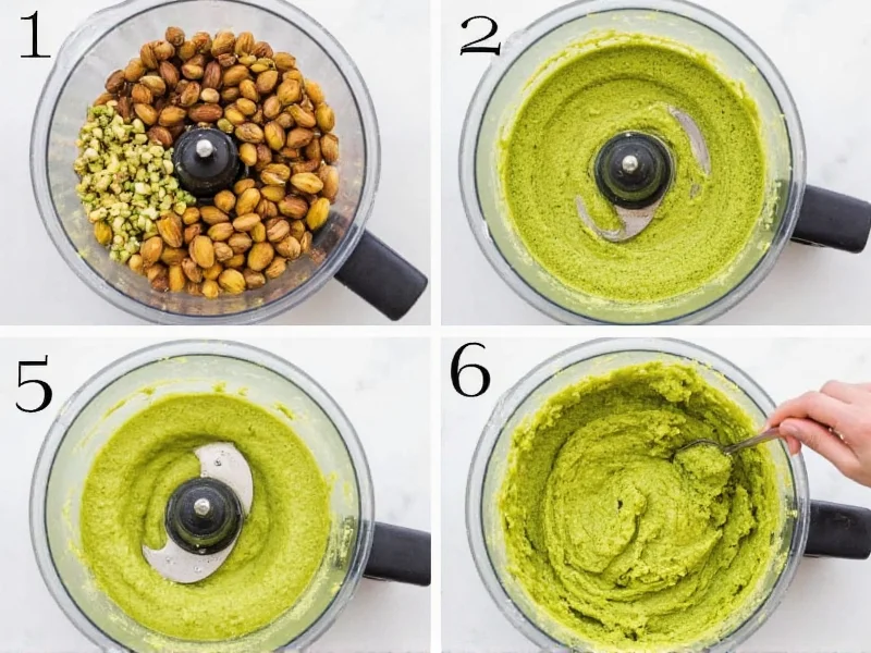 Pistachio butter stages in food processor bowl