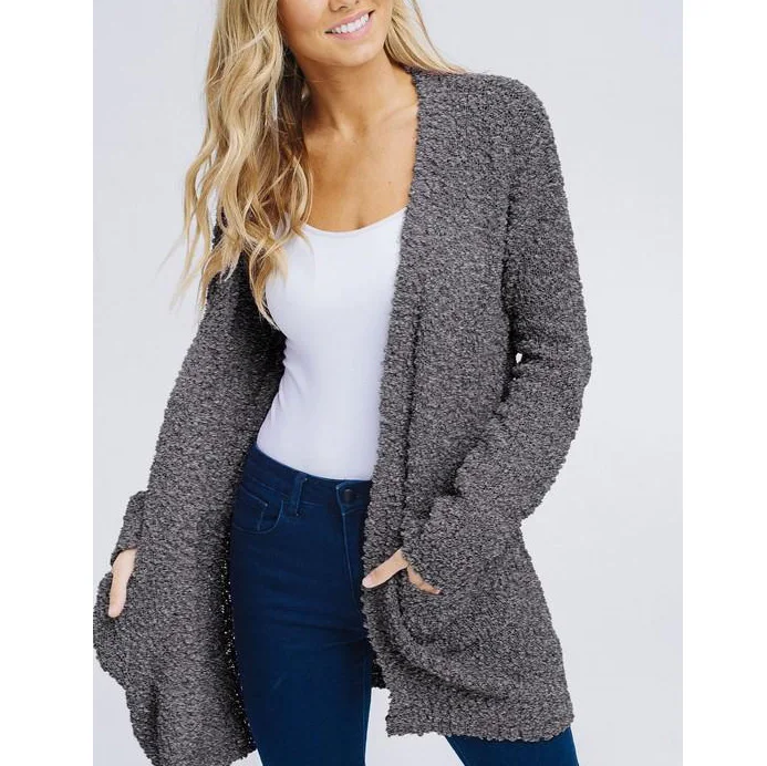 

Free Shipping E78 Popcorn cardigans with pockets ladies cardigan sweaters long cardigan