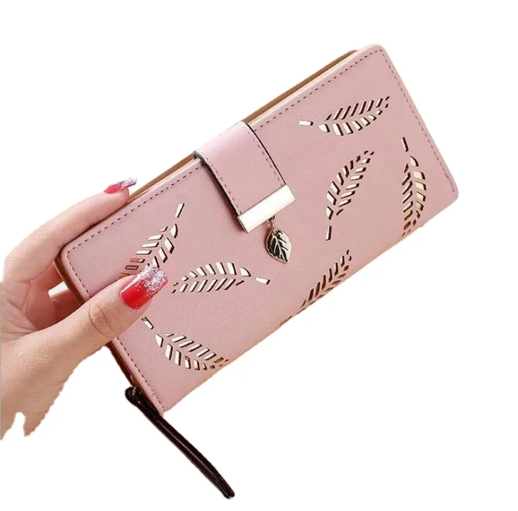 

PU leather ladies long wallet fashion women clutch with hollow tree leaves, Various