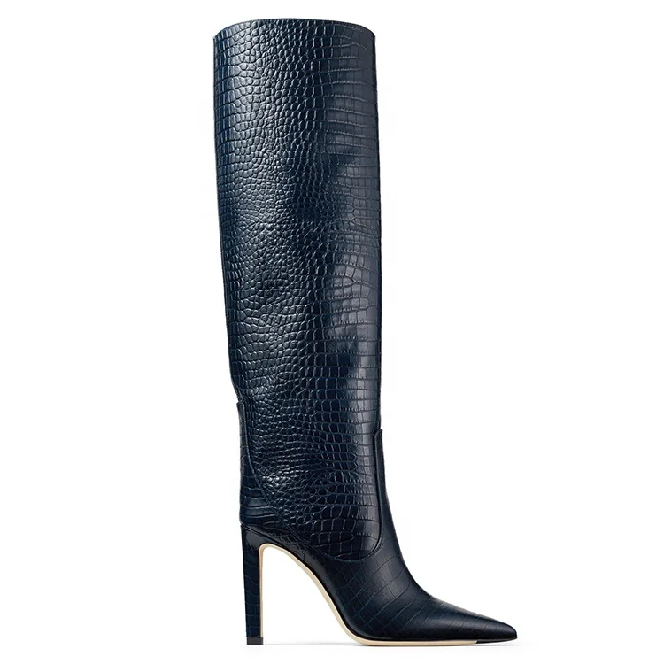 

Stylish Wide long boots women custom croro PU genuine leather boots Winter High Heel Women casual boots for ladies