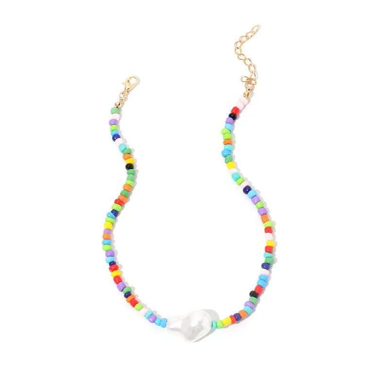 

Bohemian Statement Multicolor Collar Clavicle Chain Necklace for Women Girls Jewelry Gifts Pearl Beaded Necklace, Colorful