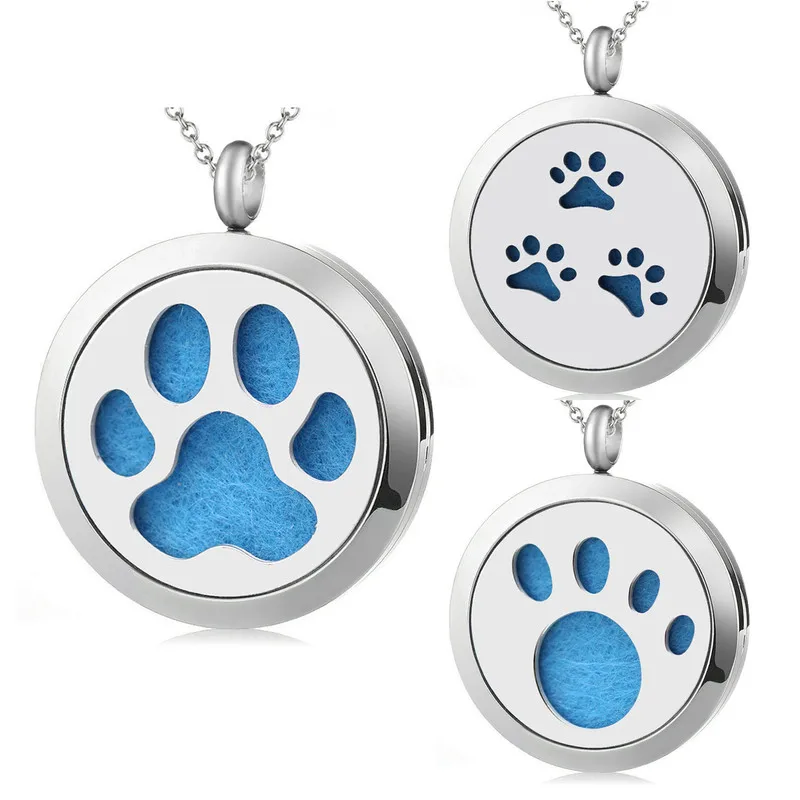 

Dr. Jewelry 316L Stainless Steel Medallion Open Dog Paw Perfume Locket Essential Oils Diffuser Necklace For Pet Jewelry, See picture