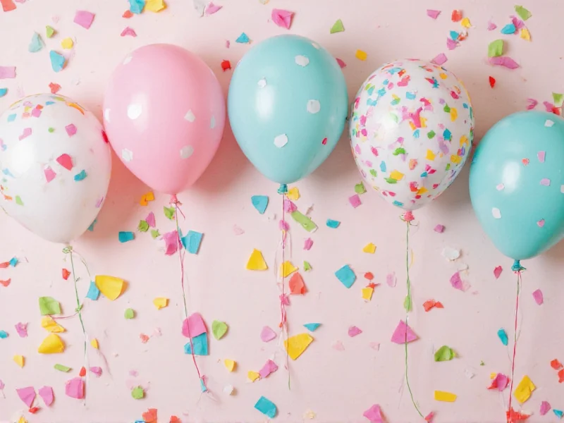 Geometric confetti balloons with rainbow paper pieces