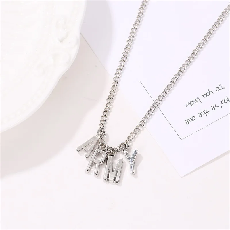 

Bulletproof Youth League Park Jimin Same Army Necklace Fashion Korean Men and Women Letter Clavicle Chain Necklace, Picture shows