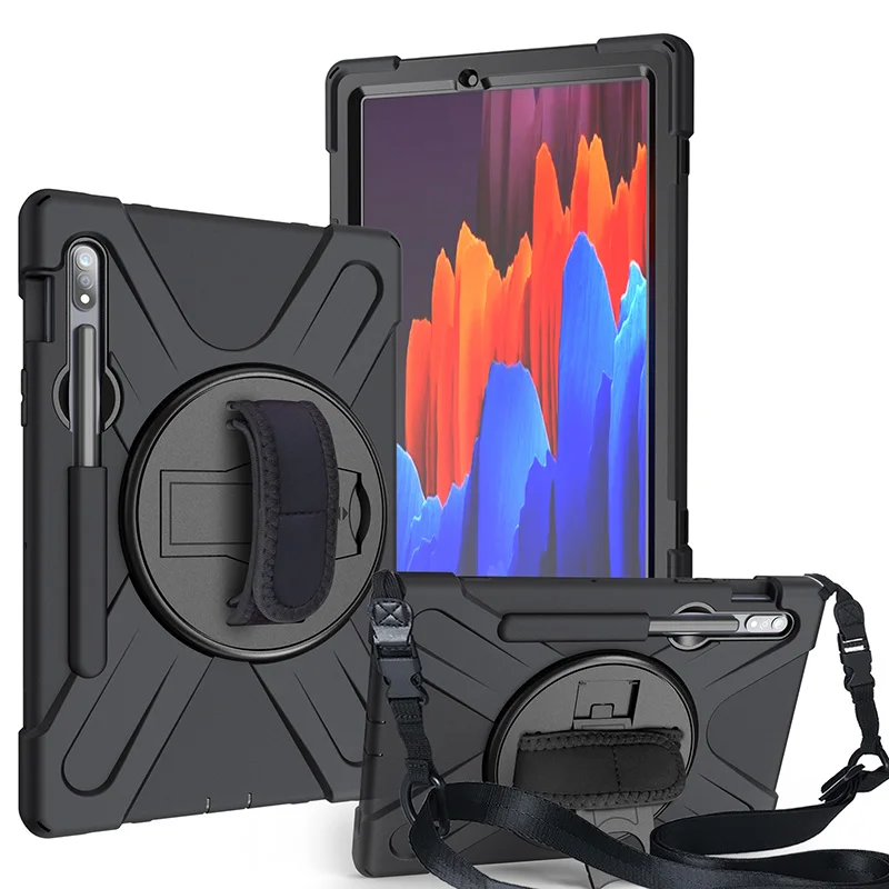 

For Samsung Galaxy Tab S7 11 inch 2020 SM-T870 T875 silicone defender Case with shoulder wrist and handle rotate kickstand