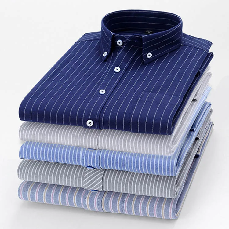 

Custom Print Logo Vintage Casual Long Sleeve Navy 100% Cotton Blank Pinstriped Shirts For Men's