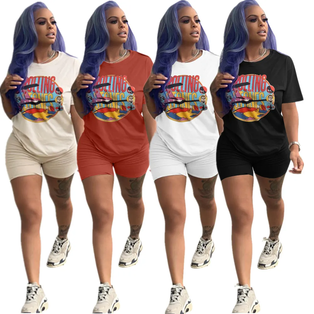 

New design Letter Print Romper T-shirt Short sleeve solid Shorts streetwear two-piece set FM-DN8199