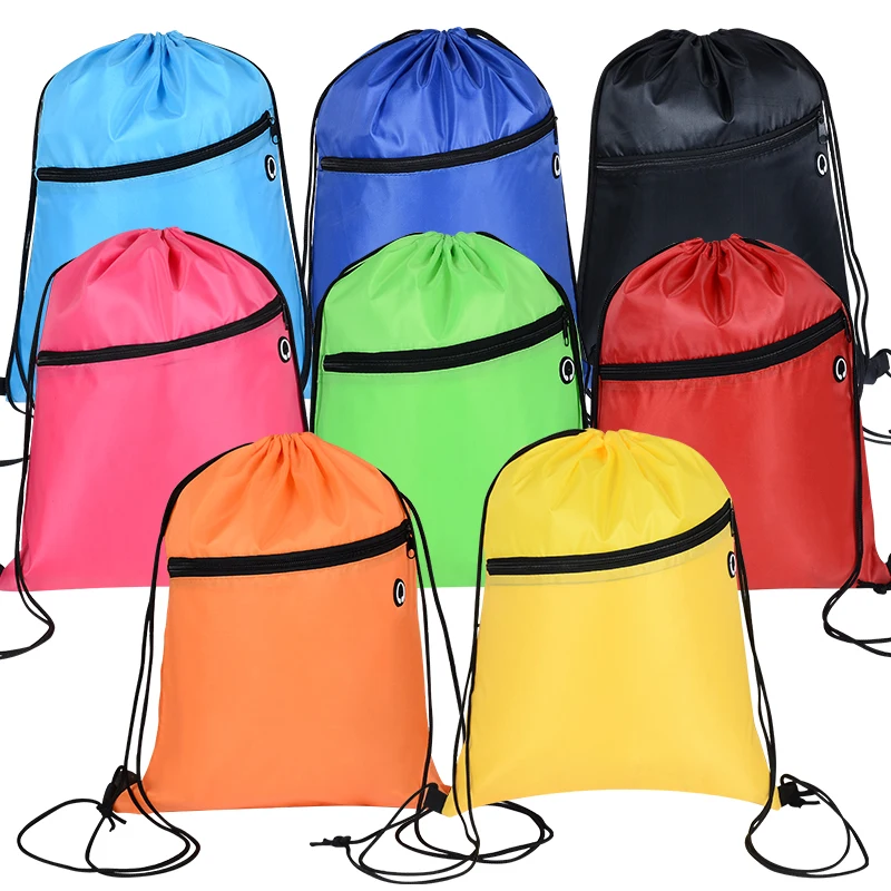 

custom drawstring bag soft gym sport backpack with zipper pocket earphone hole
