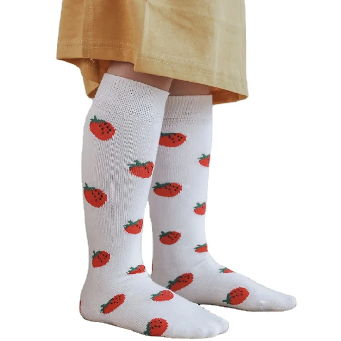 

Long Tube College Wind girl Socks Sweet red Heart beautiful leg warmer kids print strawberry Cotton Socks, As shown