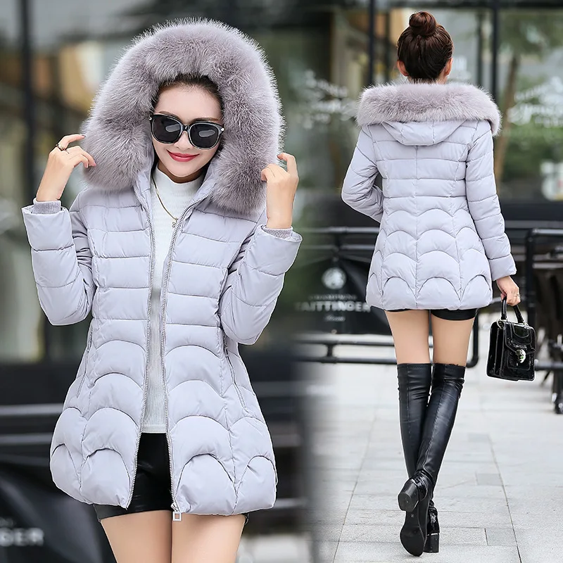 

Cheap Cotton Down Jacket Big Fur Collar Winter Coat Downjacket Woman Jaqueta With Hood