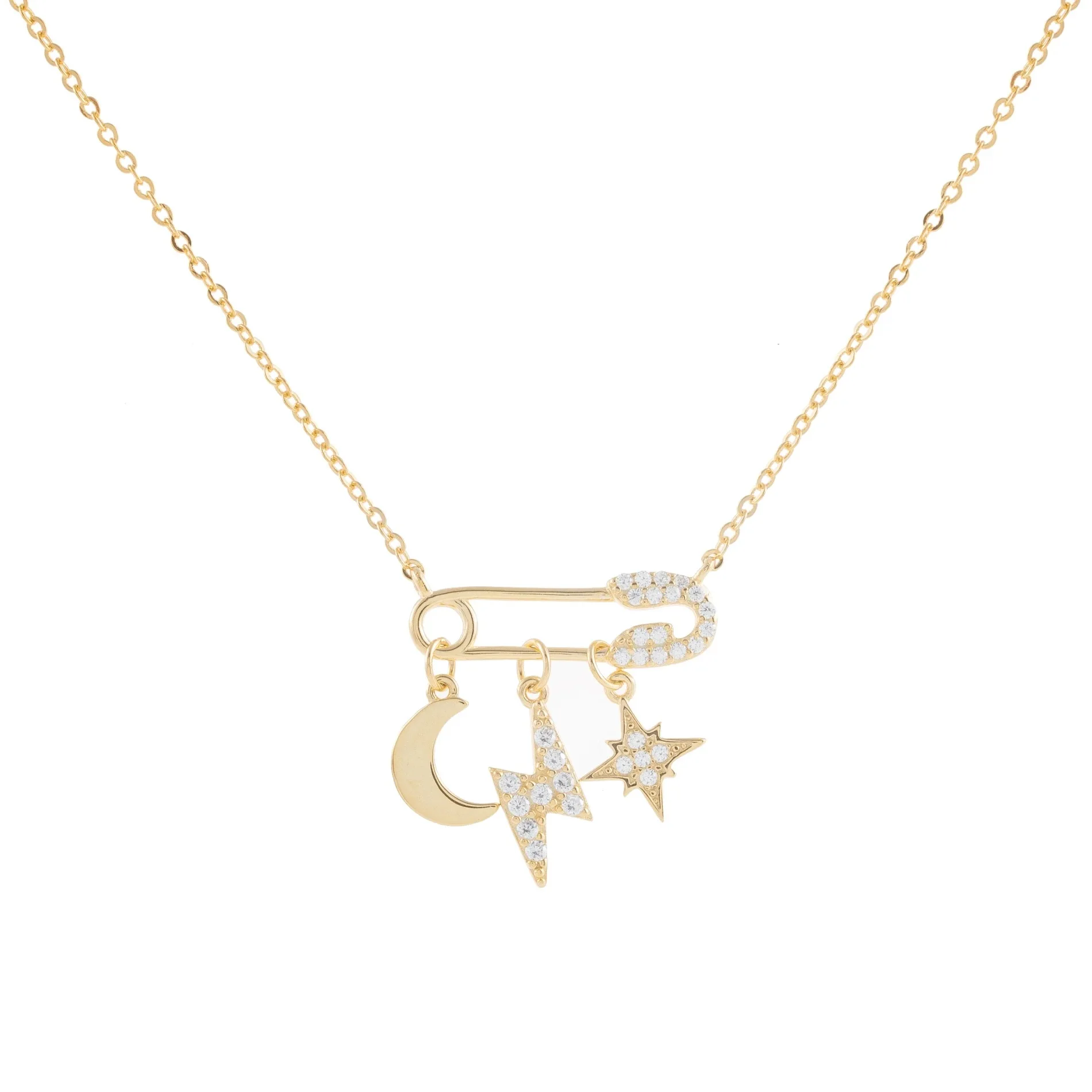 

Newest Trendy Star Moon Clip Multi Layered Rhinestone Diamond Charm Necklace Set Collarbone Copper chain Jewelry Pendant Women