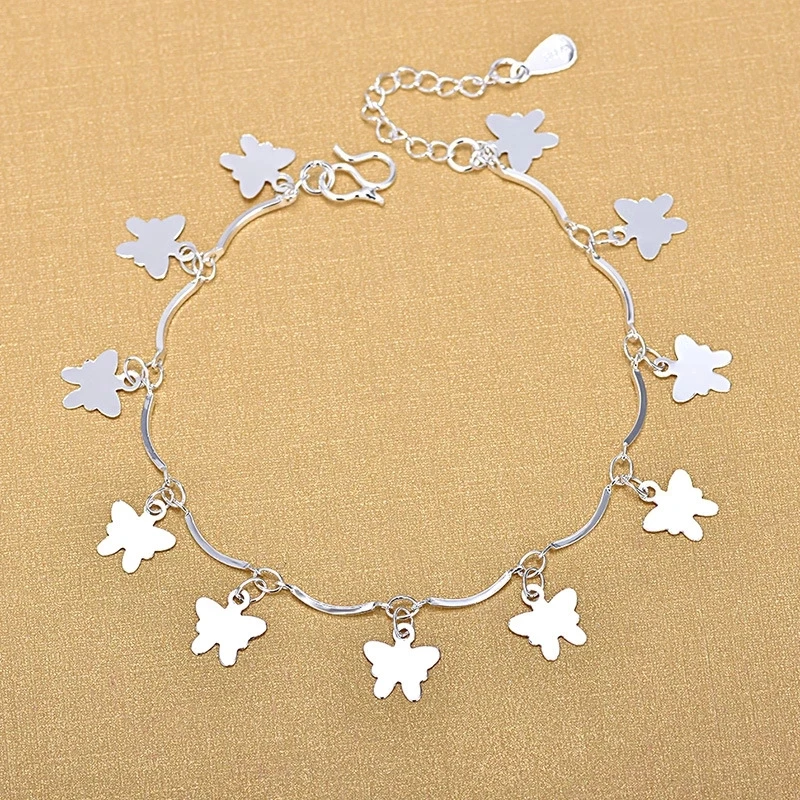 

Fashion 925 Sterling Silver Charms Butterfly Link Chain Women Silver Bracelets