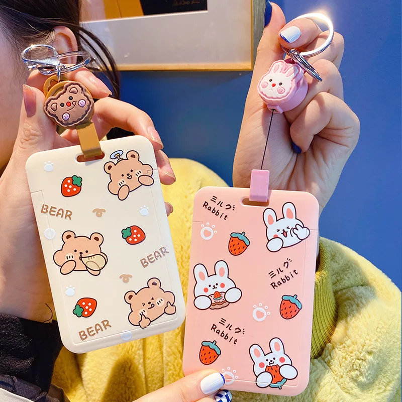 

Protective Case Student Campus Meal Card Card Holders Cute Protect Case Cover Cartoon Keychain Credit Card Holder