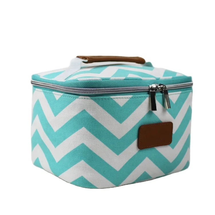 

OEM Factory Women Round Cosmetic Bag Travel Canvas Makeup bag, Wave pattern