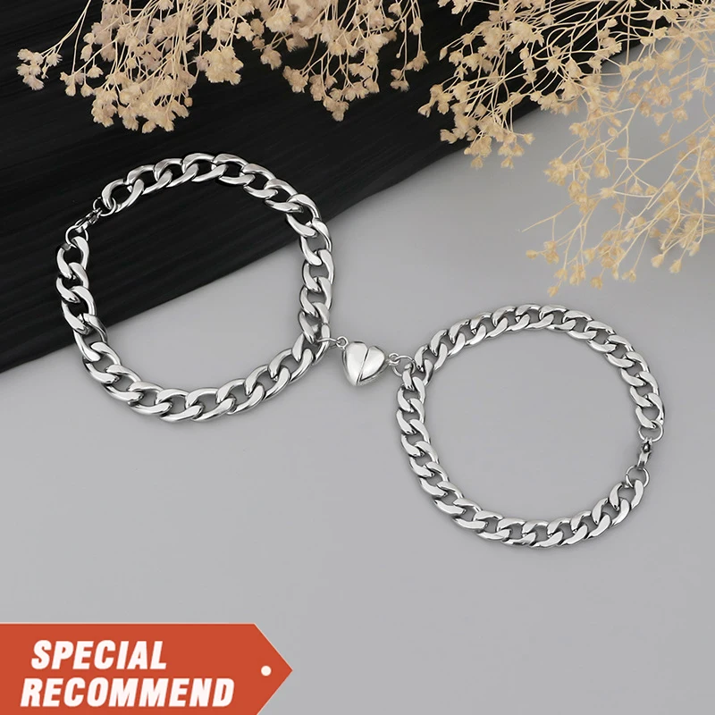 

Fast Shipping wholesale custom quality fashion Jewelry Magnetic Couple Bracelets Men Women Metal Link Charm Bracelet