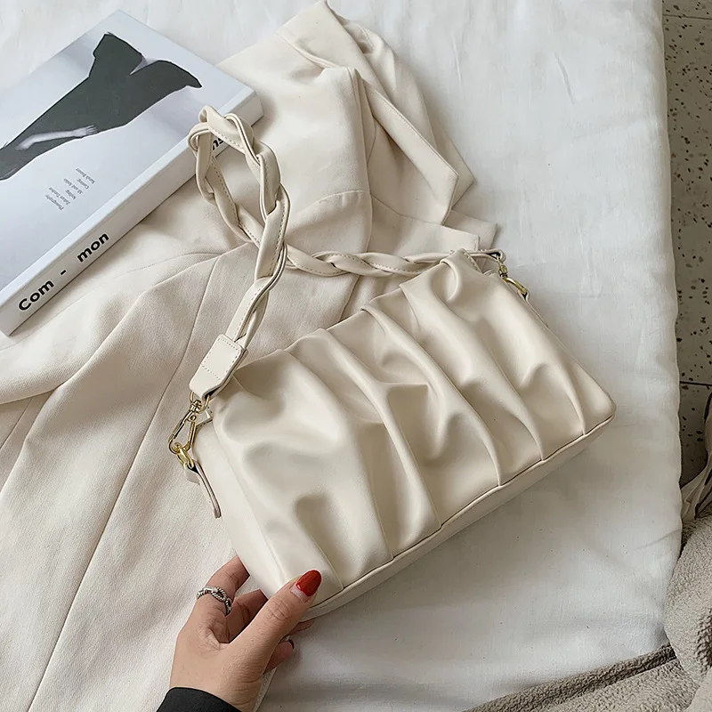 

Fashion Female Bag Personality Small Folds Solid Color PU Cloud Bag