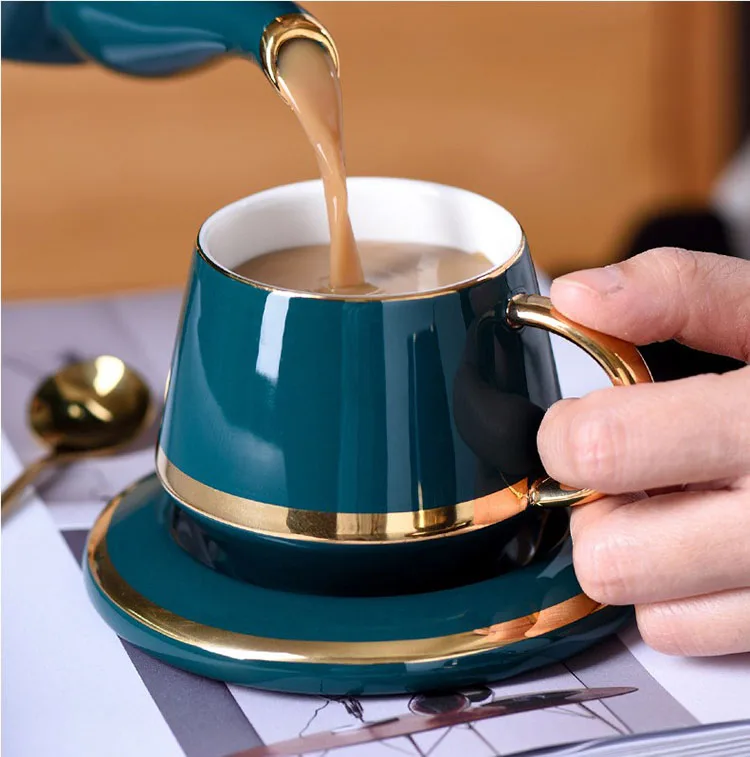 Luxury European Style Ceramic Coffee Cup And Saucer Set Household